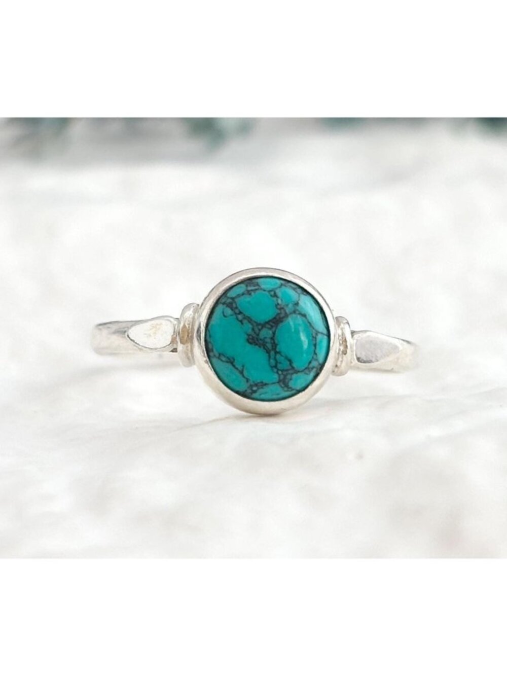 Spiderweb Turquoise Stone Minimalist Sterling Silver 925 Vintage Ring - sz 6.5